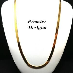 Premier Designs Gold Herringbone Necklace 24 Inch Wide Chain Vintage